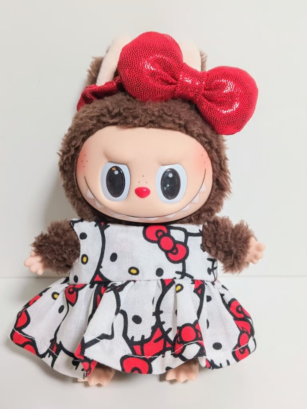 Custom Hello Kitty Dress and Metallic Bow Made to fit Labubu